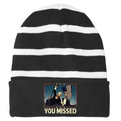 You Missed  You Missed Trump 2024 T You Missed Striped Beanie with Solid Band