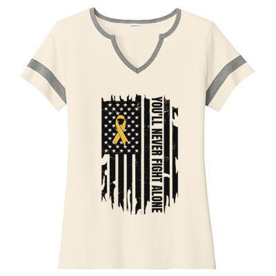 YouLl Never Fight Alone Childhood Cancer Awareness Ladies Halftime Notch Neck Tee