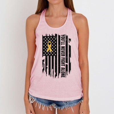 YouLl Never Fight Alone Childhood Cancer Awareness Women's Knotted Racerback Tank