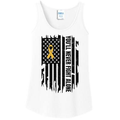 YouLl Never Fight Alone Childhood Cancer Awareness Ladies Essential Tank