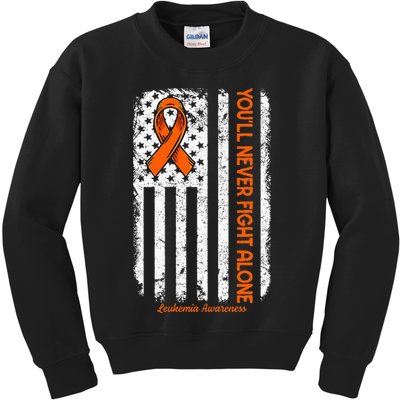 Youll Never Fight Alone Blood Cancer Leukemia Awareness Kids Sweatshirt