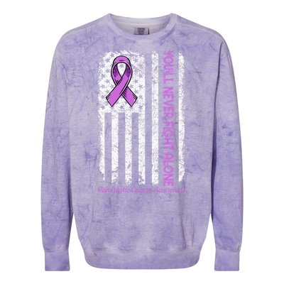 You'll Never fight Alone Flag Pancreatic Cancer Awareness  Colorblast Crewneck Sweatshirt