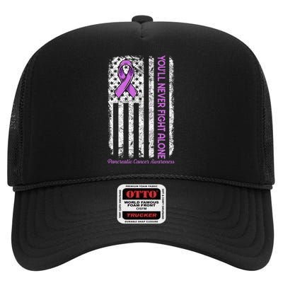 You'll Never fight Alone Flag Pancreatic Cancer Awareness  High Crown Mesh Back Trucker Hat