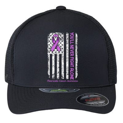 You'll Never fight Alone Flag Pancreatic Cancer Awareness  Flexfit Unipanel Trucker Cap