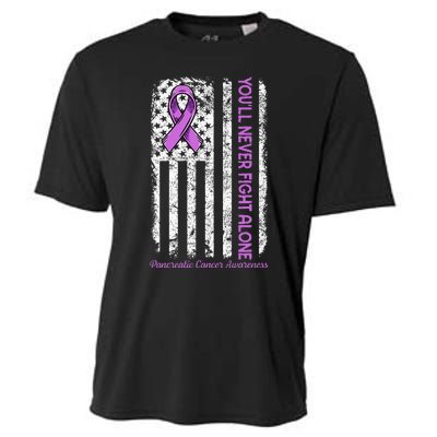 You'll Never fight Alone Flag Pancreatic Cancer Awareness  Cooling Performance Crew T-Shirt