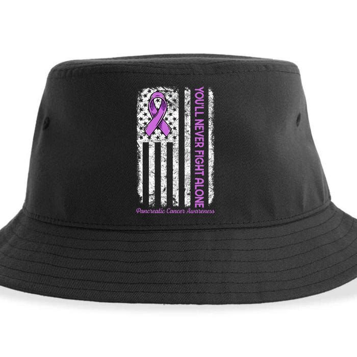 You'll Never fight Alone Flag Pancreatic Cancer Awareness  Sustainable Bucket Hat