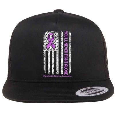 You'll Never fight Alone Flag Pancreatic Cancer Awareness  Flat Bill Trucker Hat