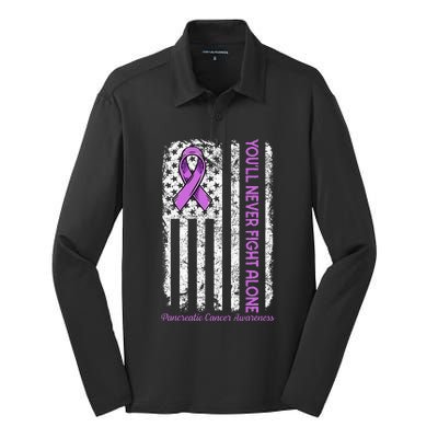 You'll Never fight Alone Flag Pancreatic Cancer Awareness  Silk Touch Performance Long Sleeve Polo