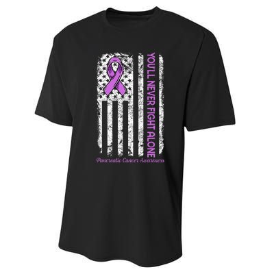 You'll Never fight Alone Flag Pancreatic Cancer Awareness  Performance Sprint T-Shirt