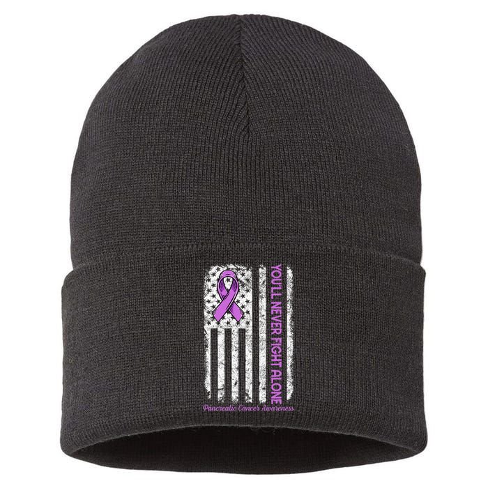 You'll Never fight Alone Flag Pancreatic Cancer Awareness  Sustainable Knit Beanie