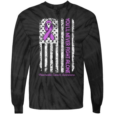 You'll Never fight Alone Flag Pancreatic Cancer Awareness  Tie-Dye Long Sleeve Shirt