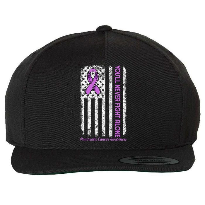 You'll Never fight Alone Flag Pancreatic Cancer Awareness  Wool Snapback Cap