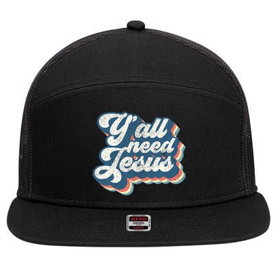 Yall Need Jesus Christian Retro 70s Christ Bible 7 Panel Mesh Trucker Snapback Hat