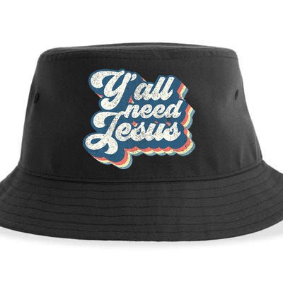 Yall Need Jesus Christian Retro 70s Christ Bible Sustainable Bucket Hat