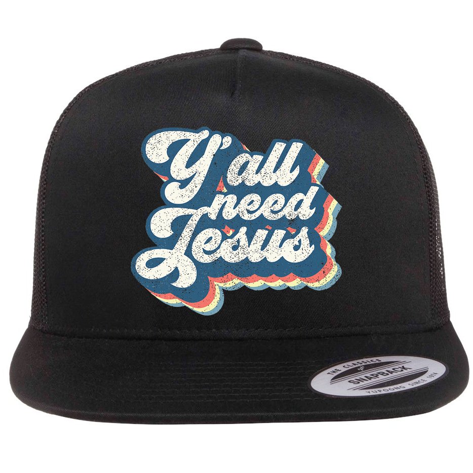 Yall Need Jesus Christian Retro 70s Christ Bible Flat Bill Trucker Hat