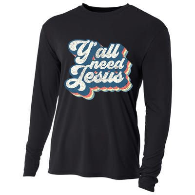 Yall Need Jesus Christian Retro 70s Christ Bible Cooling Performance Long Sleeve Crew