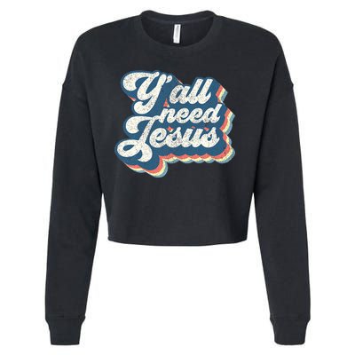 Yall Need Jesus Christian Retro 70s Christ Bible Cropped Pullover Crew