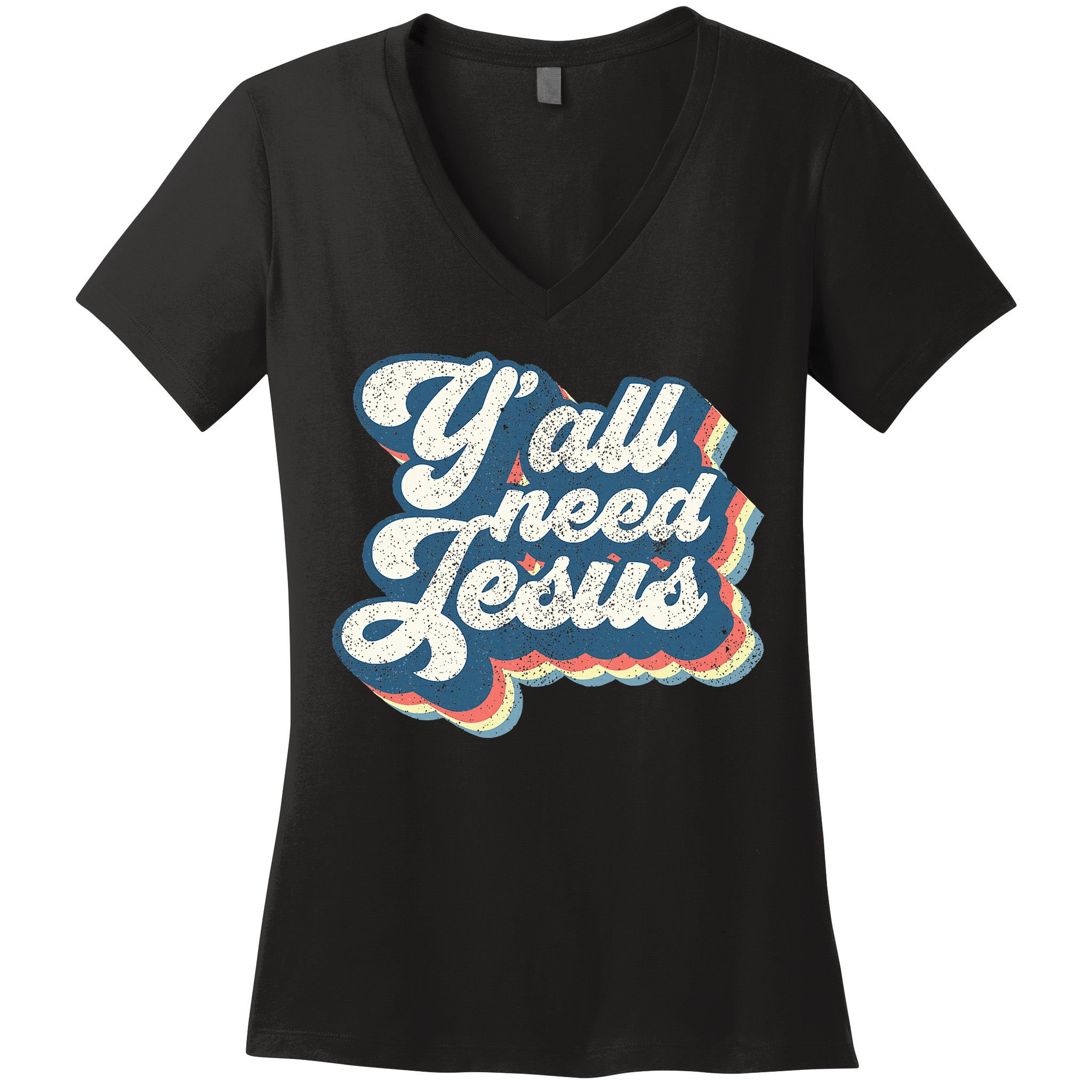 Yall Need Jesus Christian Retro 70s Christ Bible Women's V-Neck T-Shirt