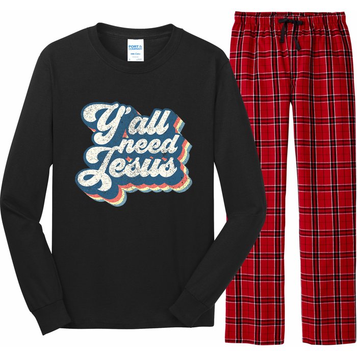 Yall Need Jesus Christian Retro 70s Christ Bible Women Gift Long Sleeve Pajama Set