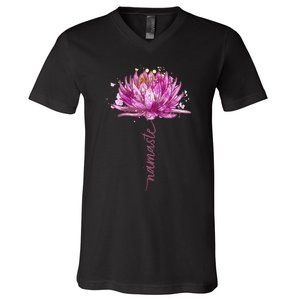 Yoga Namaste Lotus Flower Yoga Water Lily Yoga V-Neck T-Shirt