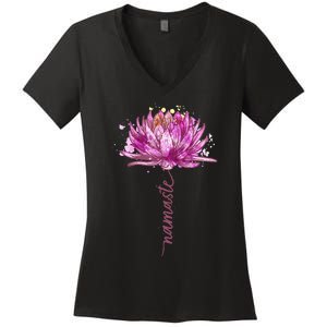 Yoga Namaste Lotus Flower Yoga WaterLily Yoga Women's V-Neck T-Shirt