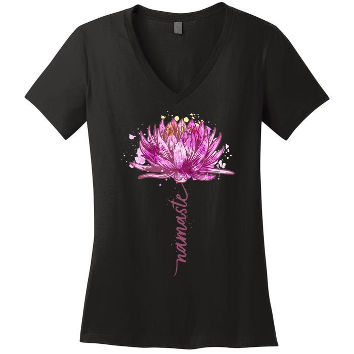 Yoga Namaste Lotus Flower Yoga WaterLily Yoga Women's V-Neck T-Shirt