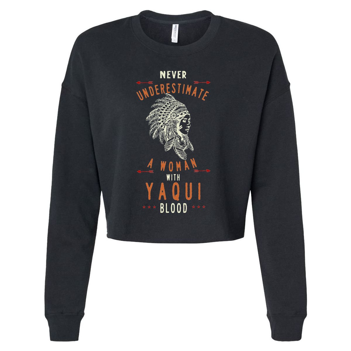 Yaqui Native Mexican Indian Woman Never Underestimate Cropped Pullover Crew