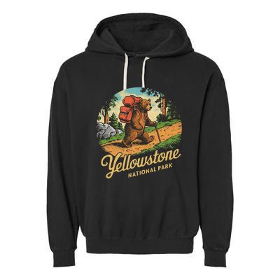 Yellowstone National Park Hiking Bear Vintage Outdoo Hike Garment-Dyed Fleece Hoodie