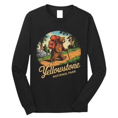 Yellowstone National Park Hiking Bear Vintage Outdoo Hike Long Sleeve Shirt