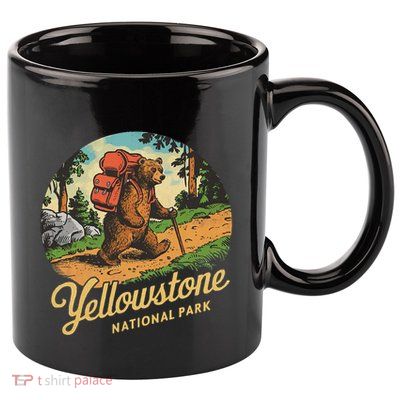 Yellowstone National Park Hiking Bear Vintage Outdoo Hike 11oz C Handle Ceramic Mug