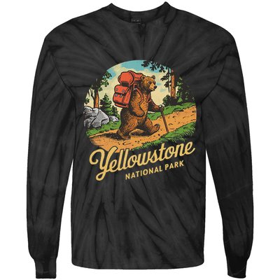 Yellowstone National Park Hiking Bear Vintage Outdoo Hike Tie-Dye Long Sleeve Shirt