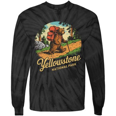 Yellowstone National Park Hiking Bear Vintage Outdoo Hike Tie-Dye Long Sleeve Shirt