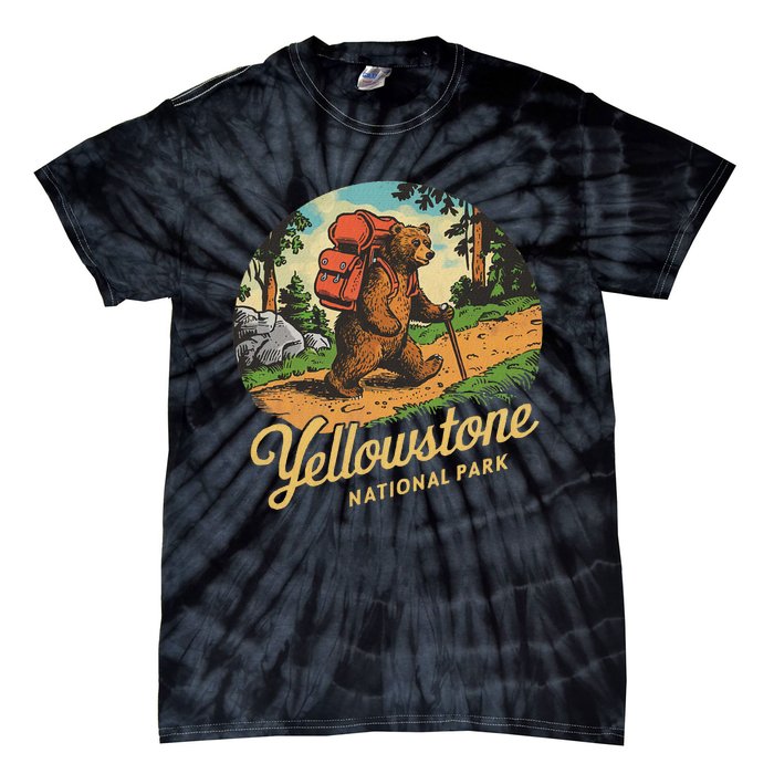 Yellowstone National Park Hiking Bear Vintage Outdoo Hike Tie-Dye T-Shirt