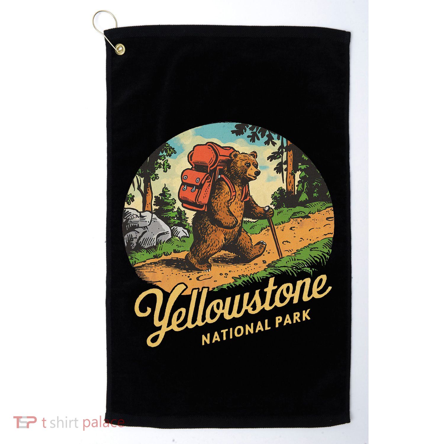 Yellowstone National Park Hiking Bear Vintage Outdoo Hike Golf Towel