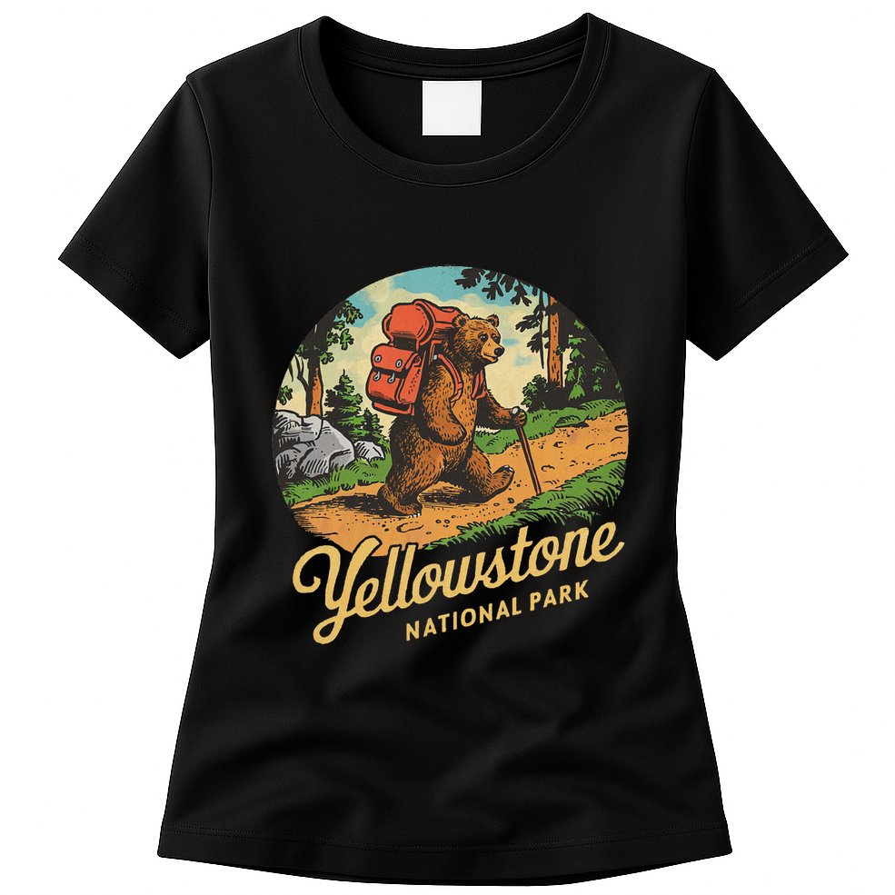 Yellowstone National Park Hiking Bear Vintage Outdoo Hike Womens T-Shirt