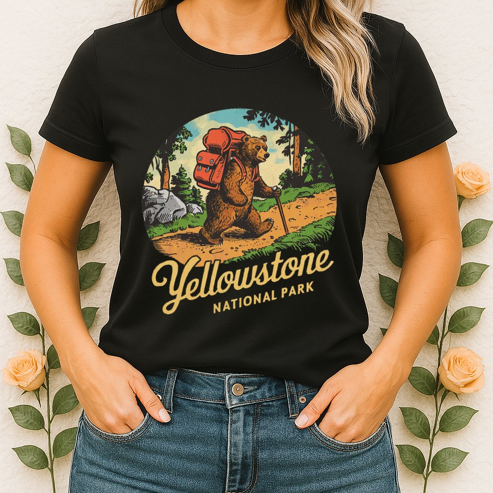 Yellowstone National Park Hiking Bear Vintage Outdoo Hike Womens T-Shirt
