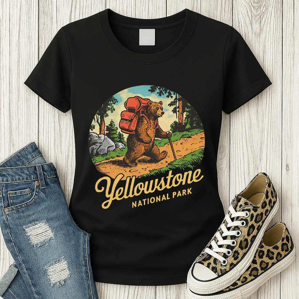 Yellowstone National Park Hiking Bear Vintage Outdoo Hike Womens T-Shirt