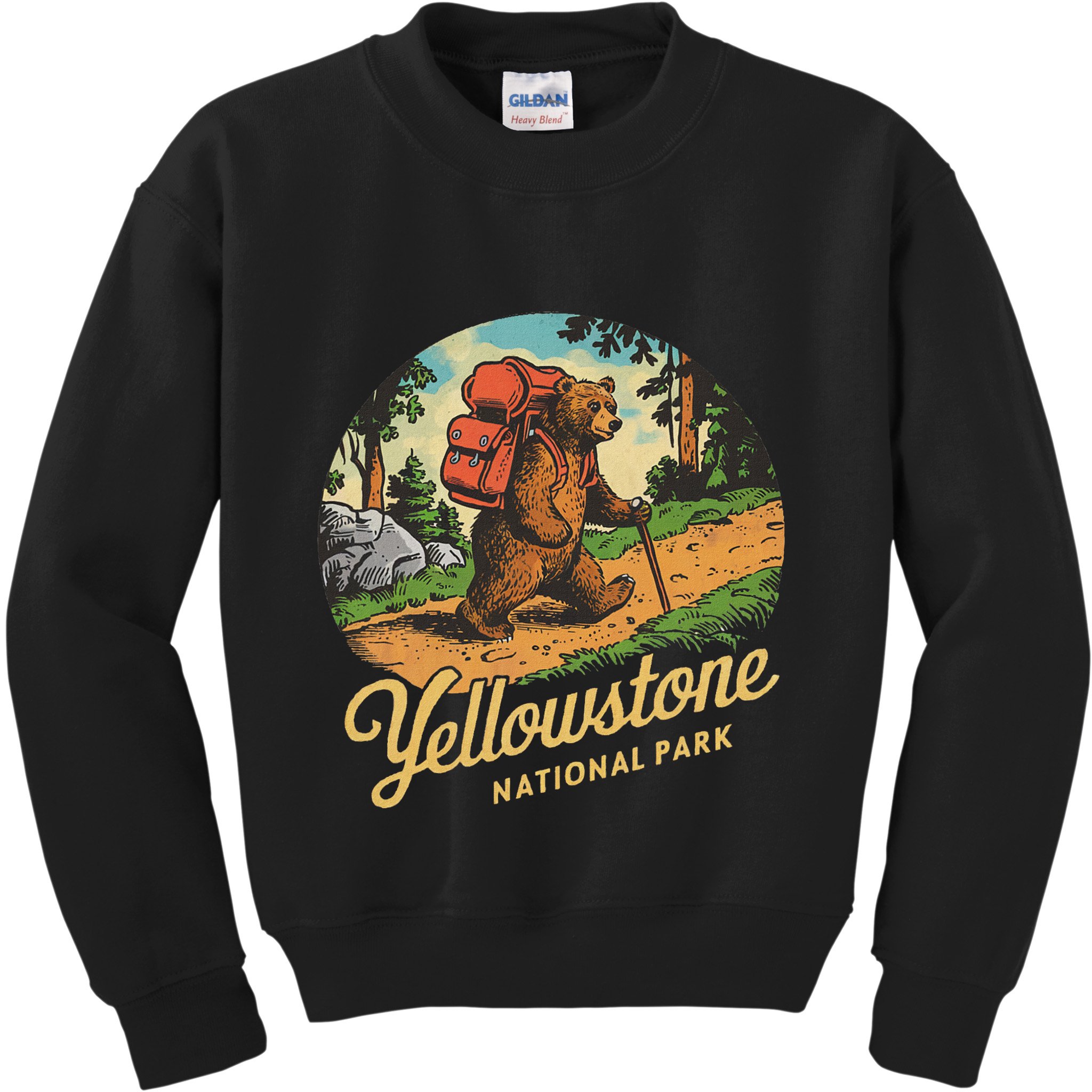 Yellowstone National Park Hiking Bear Vintage Outdoo Hike Kids Sweatshirt