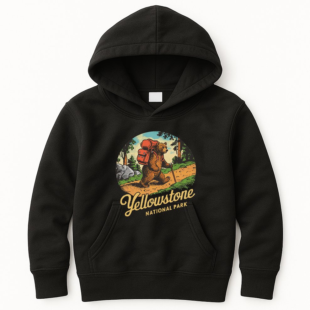 Yellowstone National Park Hiking Bear Vintage Outdoo Hike Kids Hoodie