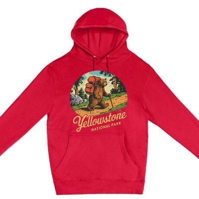 Yellowstone National Park Hiking Bear Vintage Outdoo Hike Premium Pullover Hoodie