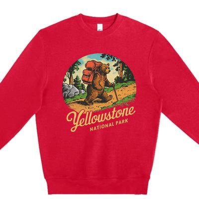 Yellowstone National Park Hiking Bear Vintage Outdoo Hike Premium Crewneck Sweatshirt