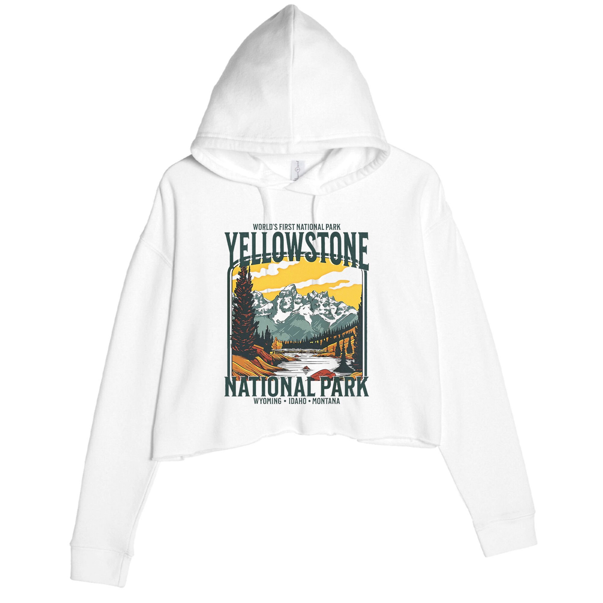 Yellowstone National Park Vintage Hiking Crop Fleece Hoodie
