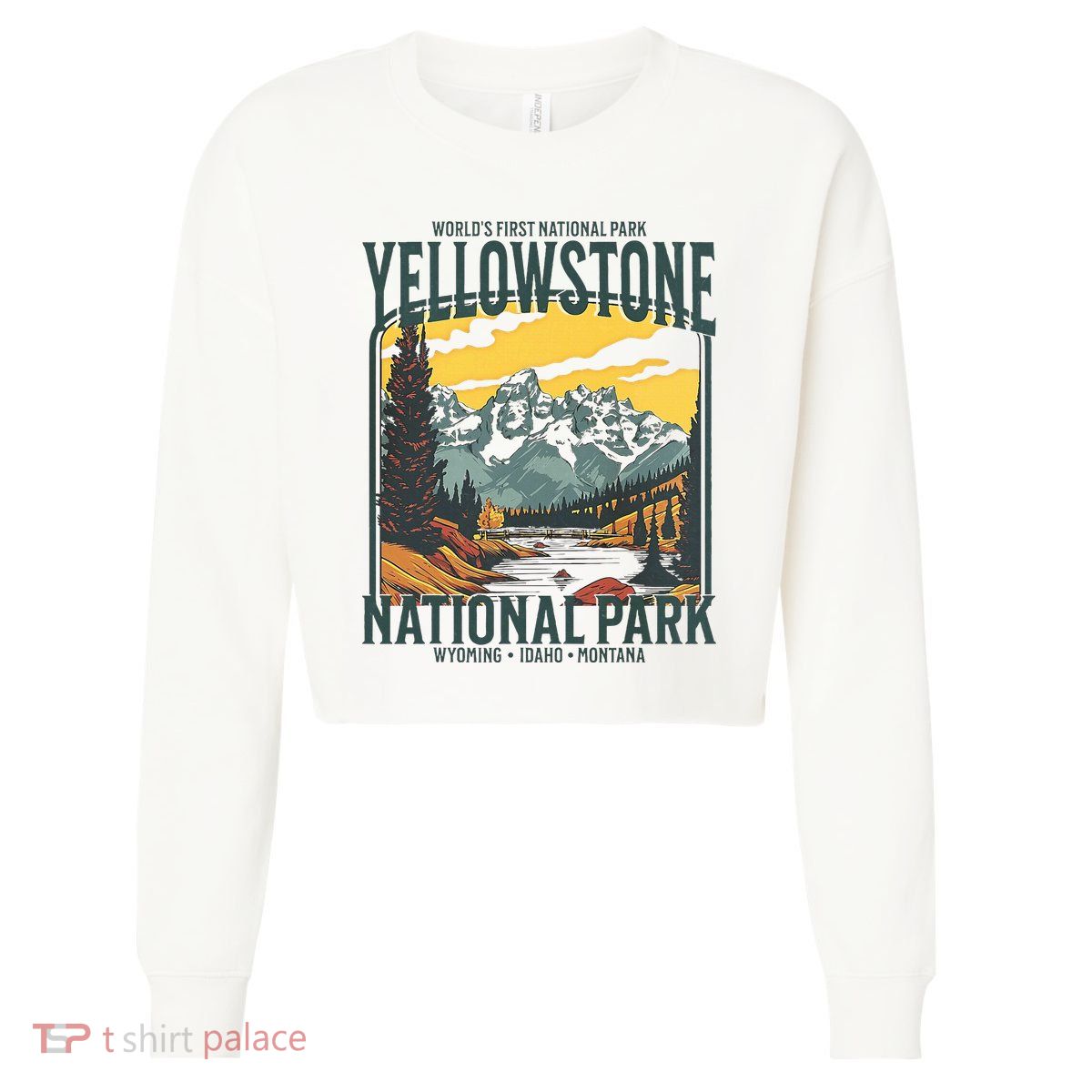 Yellowstone National Park Vintage Hiking Cropped Pullover Crew