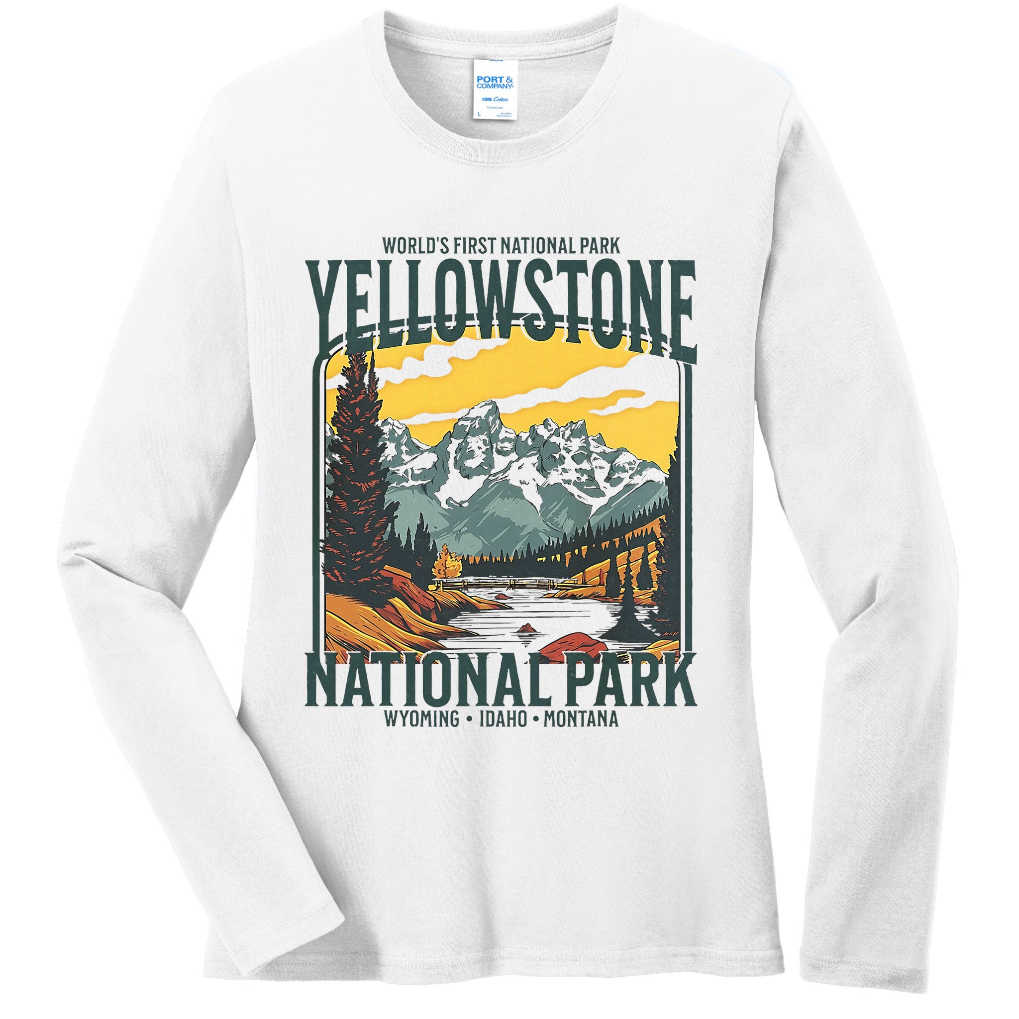 Yellowstone National Park Vintage Hiking Ladies Long Sleeve Shirt