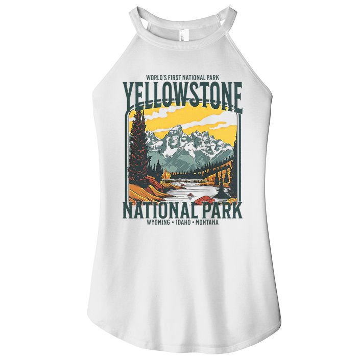 Yellowstone National Park Vintage Hiking Women's Perfect Tri Rocker Tank