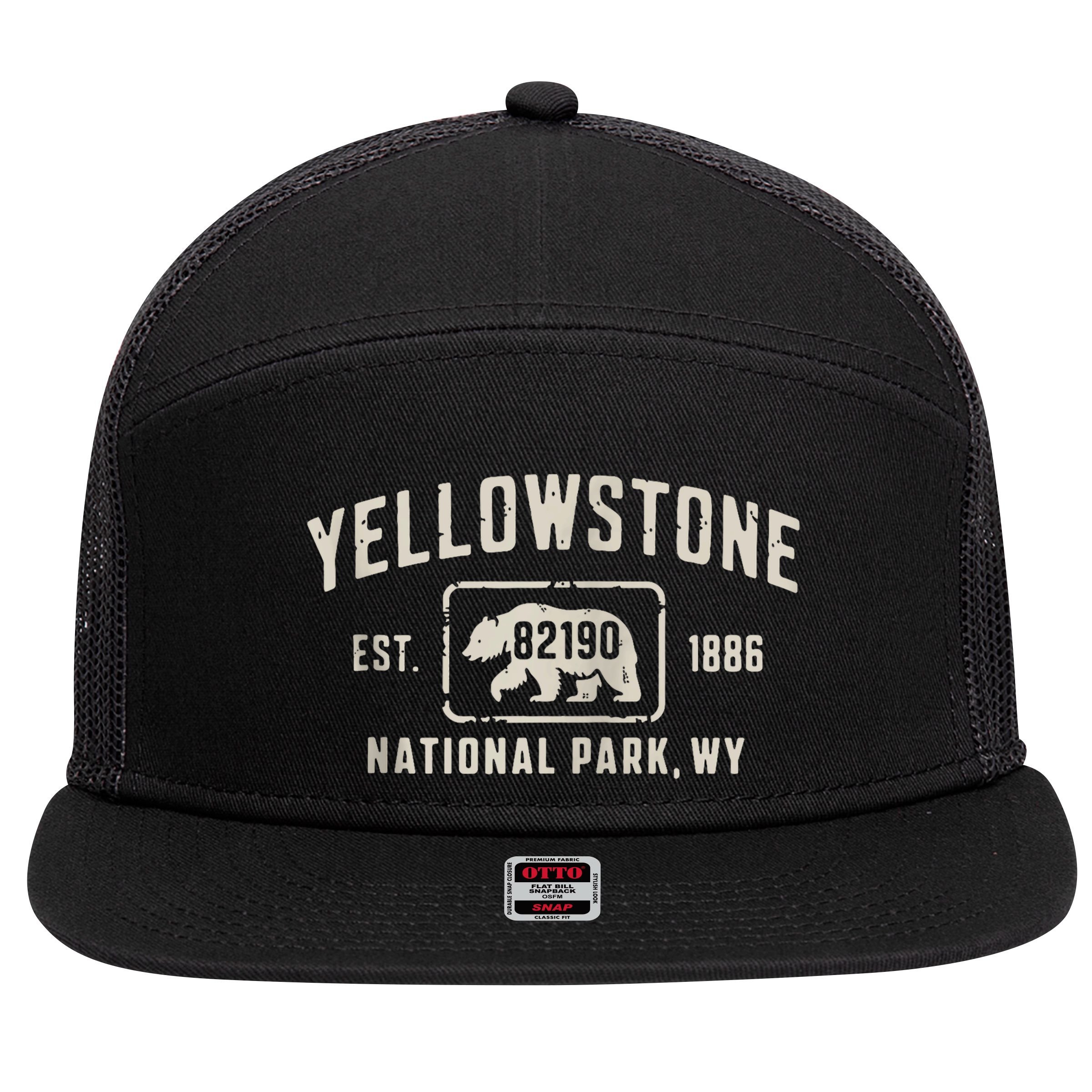 Yellowstone National Park Grizzly Bear Zip Code Wyoming 7 Panel Mesh Trucker Snapback Hat