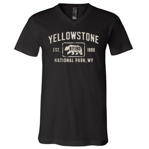 Yellowstone National Park Grizzly Bear Zip Code Wyoming V-Neck T-Shirt