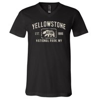 Yellowstone National Park Grizzly Bear Zip Code Wyoming V-Neck T-Shirt