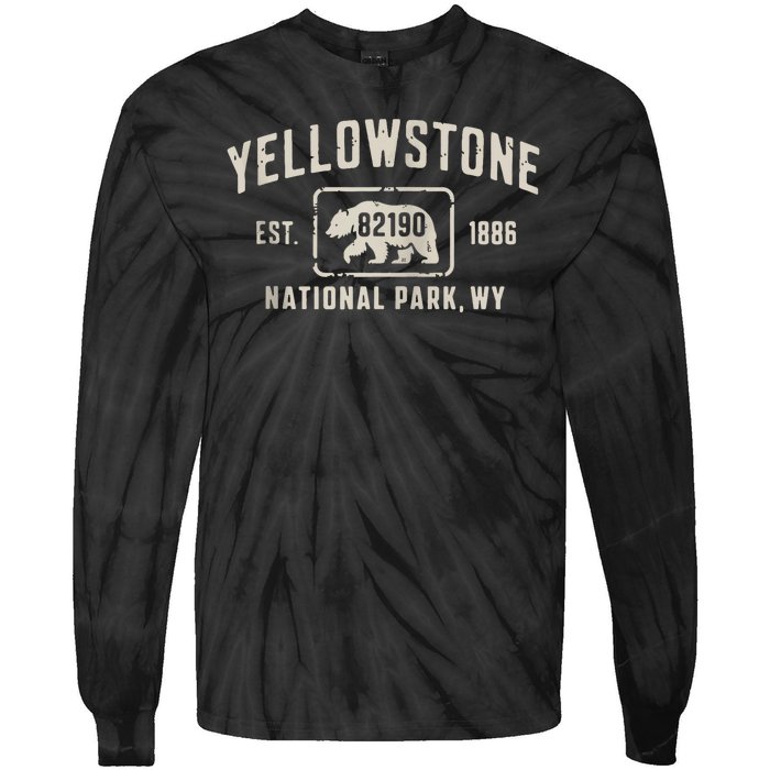 Yellowstone National Park Grizzly Bear Zip Code Wyoming Tie-Dye Long Sleeve Shirt