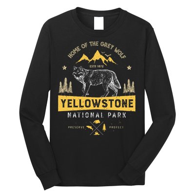 Yellowstone National Park Us Wolf Vintage Long Sleeve Shirt